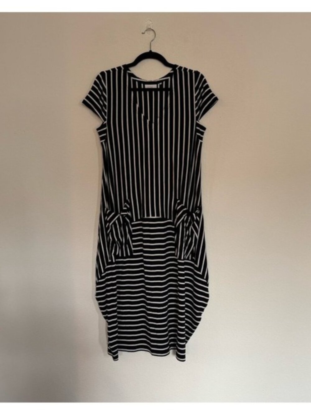Foil Striped Balloon Hem Dress Pockets Lagenlook